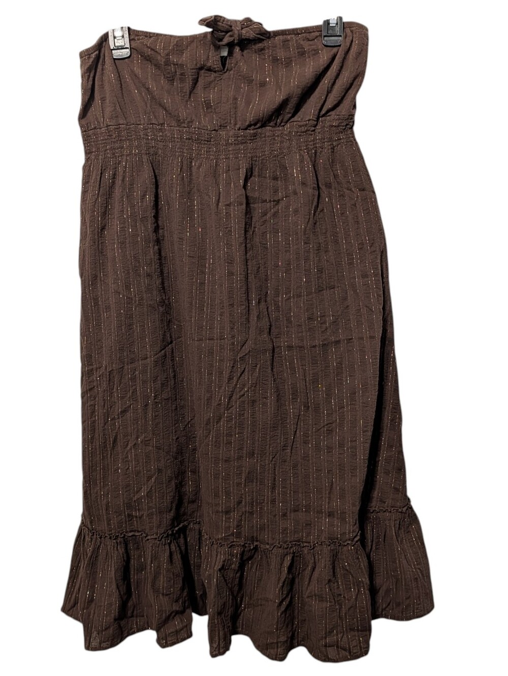 Old Navy Size Womens Large Chocolate Brown Strapless Mini Dress Gold Stripe Y2K